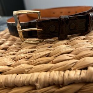 Ballou One-Piece Alligator on Steerhide Belt Sz 32 Brown Gold Snap Buckle
